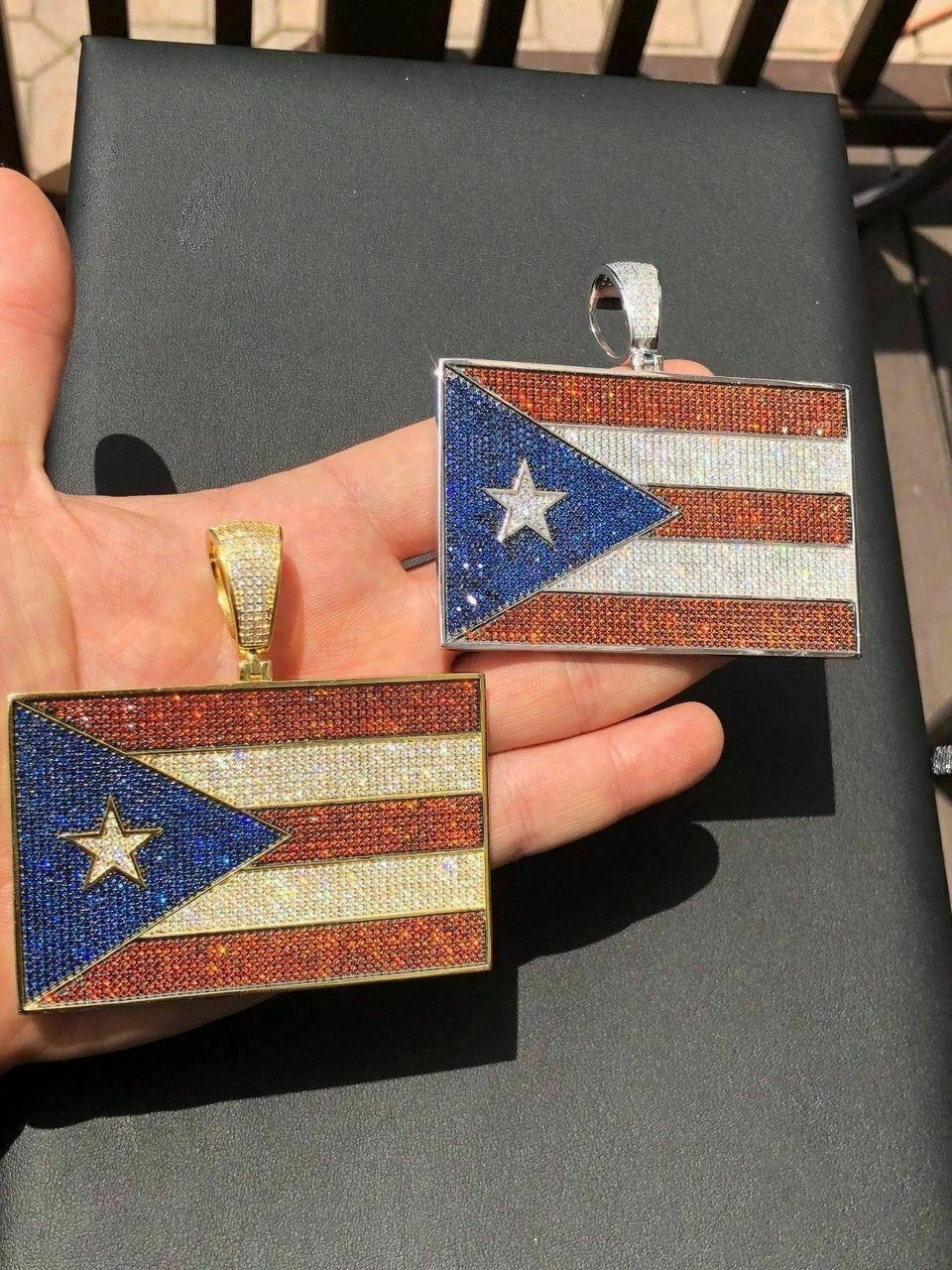 HUGE 2X3" 925 Silver Gold Plated Puerto Rico Flag Pendant BORICUA Rican Chain CZ 12 HUGE 2X3" 925 Silver Gold Plated Puerto Rico Flag Pendant BORICUA Rican Chain CZ - Image 10