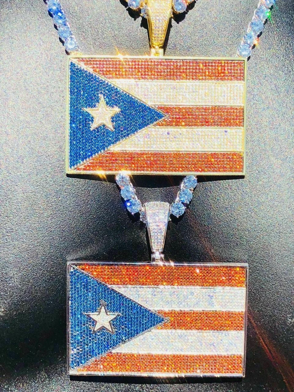 HUGE 2X3" 925 Silver Gold Plated Puerto Rico Flag Pendant BORICUA Rican Chain CZ 14 HUGE 2X3" 925 Silver Gold Plated Puerto Rico Flag Pendant BORICUA Rican Chain CZ - Image 12