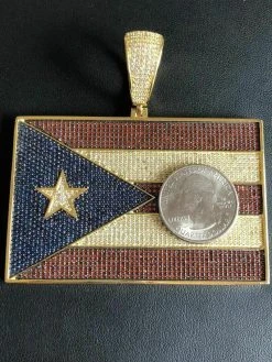 HUGE 2X3" 925 Silver Gold Plated Puerto Rico Flag Pendant BORICUA Rican Chain CZ 19 HUGE 2X3" 925 Silver Gold Plated Puerto Rico Flag Pendant BORICUA Rican Chain CZ -Harlem Bling Shop italiano silver inc huge 2x3 925 silver gold plated puerto rico flag pendant boricua rican chain cz 52682.1699328829