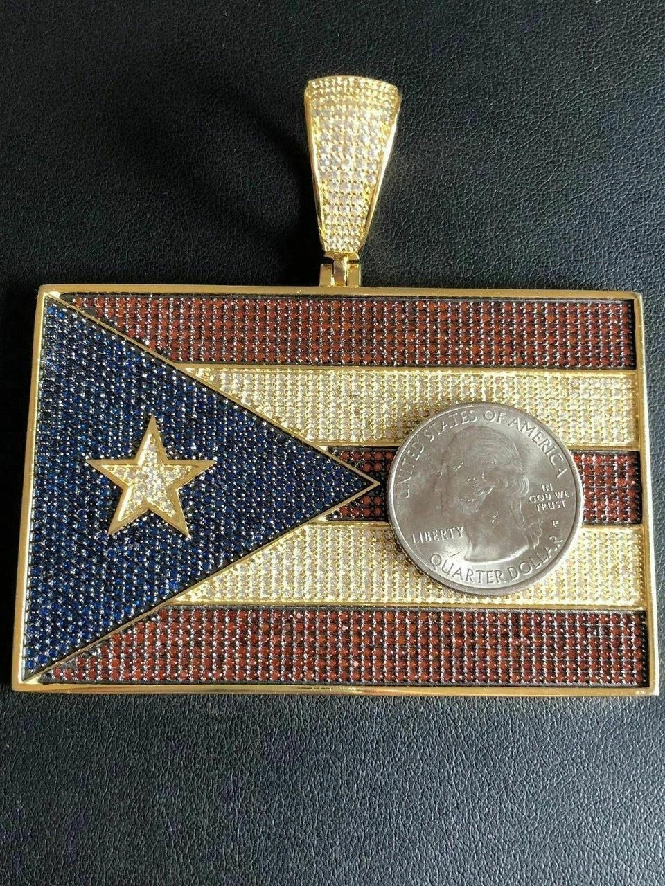 HUGE 2X3" 925 Silver Gold Plated Puerto Rico Flag Pendant BORICUA Rican Chain CZ 8 HUGE 2X3" 925 Silver Gold Plated Puerto Rico Flag Pendant BORICUA Rican Chain CZ - Image 6