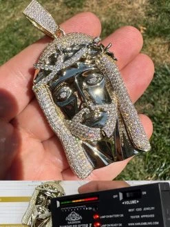 HUGE 3" Solid 10k Yellow Gold 38 Gram Jesus Piece Iced VVS Moissanite Pendant