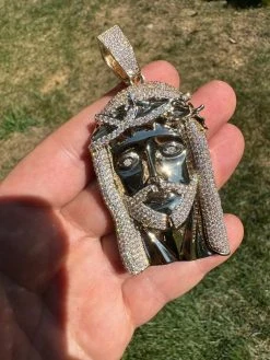 HUGE 3" Solid 10k Yellow Gold 38 Gram Jesus Piece Iced VVS Moissanite Pendant -Harlem Bling Shop italiano silver inc huge 3 solid 10k yellow gold 38 gram jesus piece iced vvs moissanite pendant 25251.1693789844