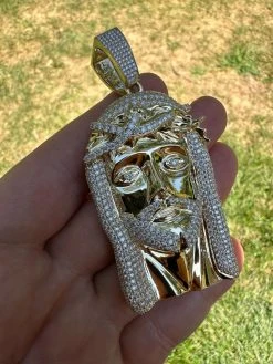 HUGE 3" Solid 10k Yellow Gold 38 Gram Jesus Piece Iced VVS Moissanite Pendant -Harlem Bling Shop italiano silver inc huge 3 solid 10k yellow gold 38 gram jesus piece iced vvs moissanite pendant 43449.1693789805
