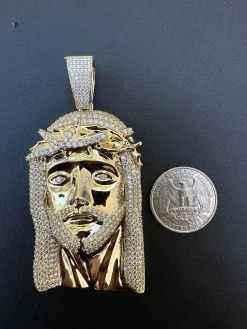 HUGE 3" Solid 10k Yellow Gold 38 Gram Jesus Piece Iced VVS Moissanite Pendant -Harlem Bling Shop italiano silver inc huge 3 solid 10k yellow gold 38 gram jesus piece iced vvs moissanite pendant 72078.1693789817