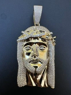 HUGE 3" Solid 10k Yellow Gold 38 Gram Jesus Piece Iced VVS Moissanite Pendant -Harlem Bling Shop italiano silver inc huge 3 solid 10k yellow gold 38 gram jesus piece iced vvs moissanite pendant 83391.1693789793