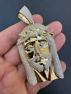 HUGE 3" Solid 10k Yellow Gold 38 Gram Jesus Piece Iced VVS Moissanite Pendant -Harlem Bling Shop italiano silver inc huge 3 solid 10k yellow gold 38 gram jesus piece iced vvs moissanite pendant 85220.1693789786