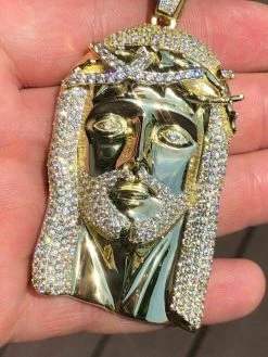 HUGE 3" Solid 10k Yellow Gold 38 Gram Jesus Piece Iced VVS Moissanite Pendant -Harlem Bling Shop italiano silver inc huge 3 solid 10k yellow gold 38 gram jesus piece iced vvs moissanite pendant 86571.1693789847