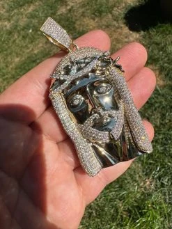 HUGE 3" Solid 10k Yellow Gold 38 Gram Jesus Piece Iced VVS Moissanite Pendant -Harlem Bling Shop italiano silver inc huge 3 solid 10k yellow gold 38 gram jesus piece iced vvs moissanite pendant 97710.1693789800