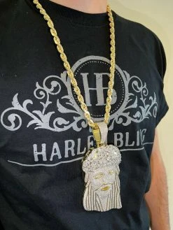 HUGE 6" 290 Gram 14k Gold Vermeil Silver Mens Iced Baguette Diamond Jesus Piece -Harlem Bling Shop italiano silver inc huge 6 290 gram 14k gold vermeil silver mens iced baguette diamond jesus piece 26413.1664355984