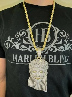 HUGE 6" 290 Gram 14k Gold Vermeil Silver Mens Iced Baguette Diamond Jesus Piece -Harlem Bling Shop italiano silver inc huge 6 290 gram 14k gold vermeil silver mens iced baguette diamond jesus piece 29435.1664360865