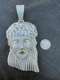 HUGE 6" 290 Gram 14k Gold Vermeil Silver Mens Iced Baguette Diamond Jesus Piece -Harlem Bling Shop italiano silver inc huge 6 290 gram 14k gold vermeil silver mens iced baguette diamond jesus piece 46948.1664358453