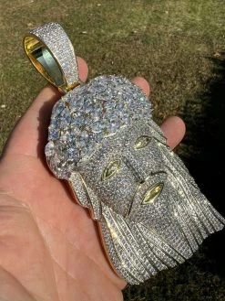HUGE 6" 290 Gram 14k Gold Vermeil Silver Mens Iced Baguette Diamond Jesus Piece -Harlem Bling Shop italiano silver inc huge 6 290 gram 14k gold vermeil silver mens iced baguette diamond jesus piece 71185.1664355950