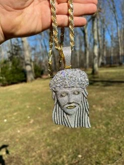 HUGE 6" 290 Gram 14k Gold Vermeil Silver Mens Iced Baguette Diamond Jesus Piece -Harlem Bling Shop italiano silver inc huge 6 290 gram 14k gold vermeil silver mens iced baguette diamond jesus piece 75585.1664362266