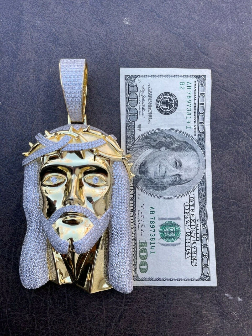 HUGE 6" 30ct Moissanite 14k Gold Vermeil Mens Iced Jesus Piece Pendant Necklace 6 HUGE 6" 30ct Moissanite 14k Gold Vermeil Mens Iced Jesus Piece Pendant Necklace - Image 4