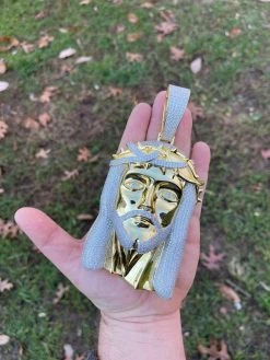 HUGE 6" 30ct Moissanite 14k Gold Vermeil Mens Iced Jesus Piece Pendant Necklace 16 HUGE 6" 30ct Moissanite 14k Gold Vermeil Mens Iced Jesus Piece Pendant Necklace -Harlem Bling Shop italiano silver inc huge 6 30ct moissanite 14k gold vermeil mens iced jesus piece pendant necklace 84043.1664360304