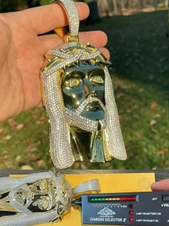HUGE 6" 30ct Moissanite 14k Gold Vermeil Mens Iced Jesus Piece Pendant Necklace