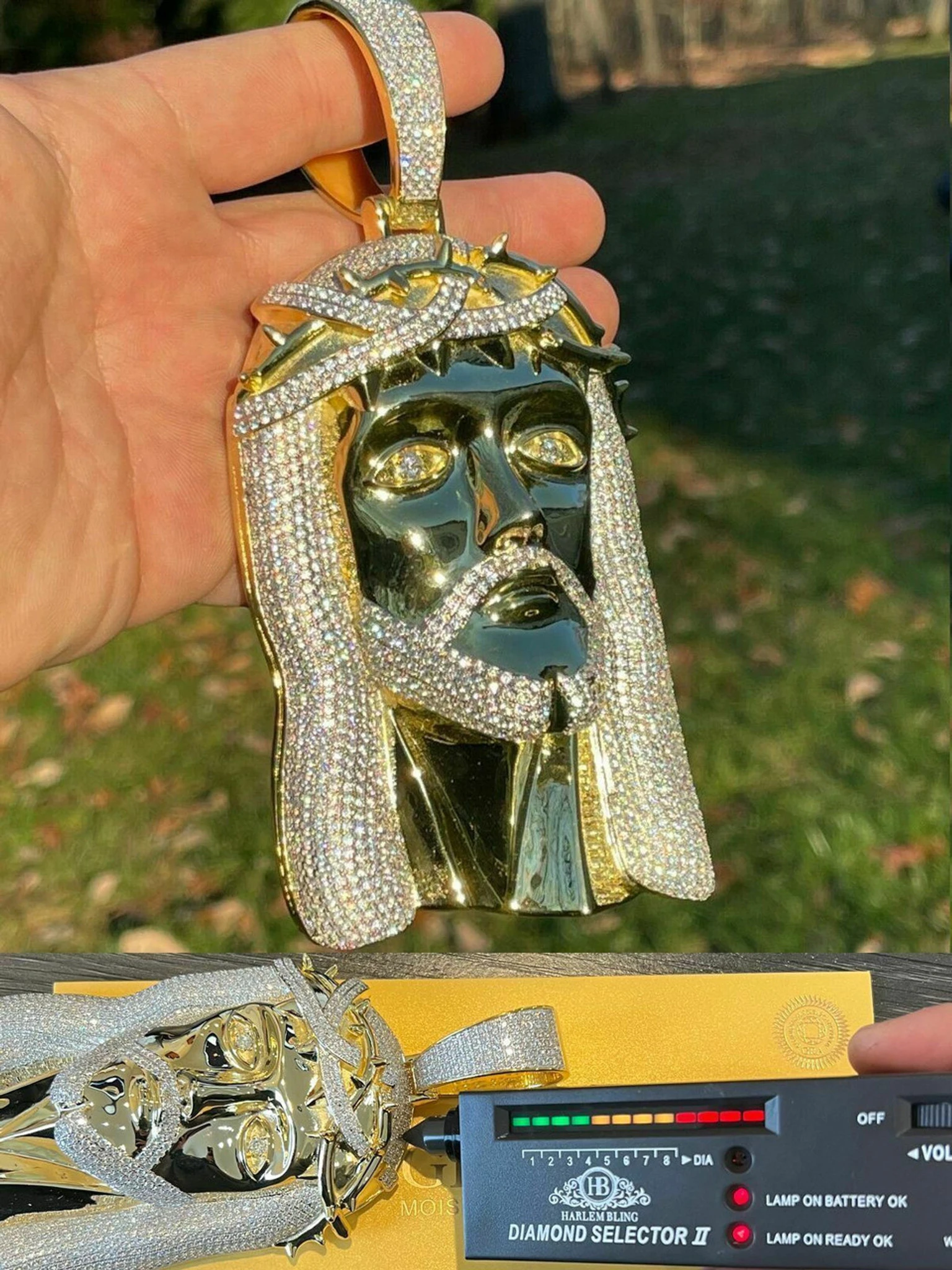 HUGE 6" 30ct Moissanite 14k Gold Vermeil Mens Iced Jesus Piece Pendant Necklace 3 HUGE 6" 30ct Moissanite 14k Gold Vermeil Mens Iced Jesus Piece Pendant Necklace