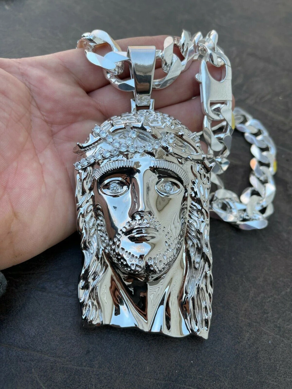 HUGE 6" 310 Gram ICED MOISSANITE 925 Silver Hip Hop Mens Jesus Piece Pendant 8 HUGE 6" 310 Gram ICED MOISSANITE 925 Silver Hip Hop Mens Jesus Piece Pendant - Image 6