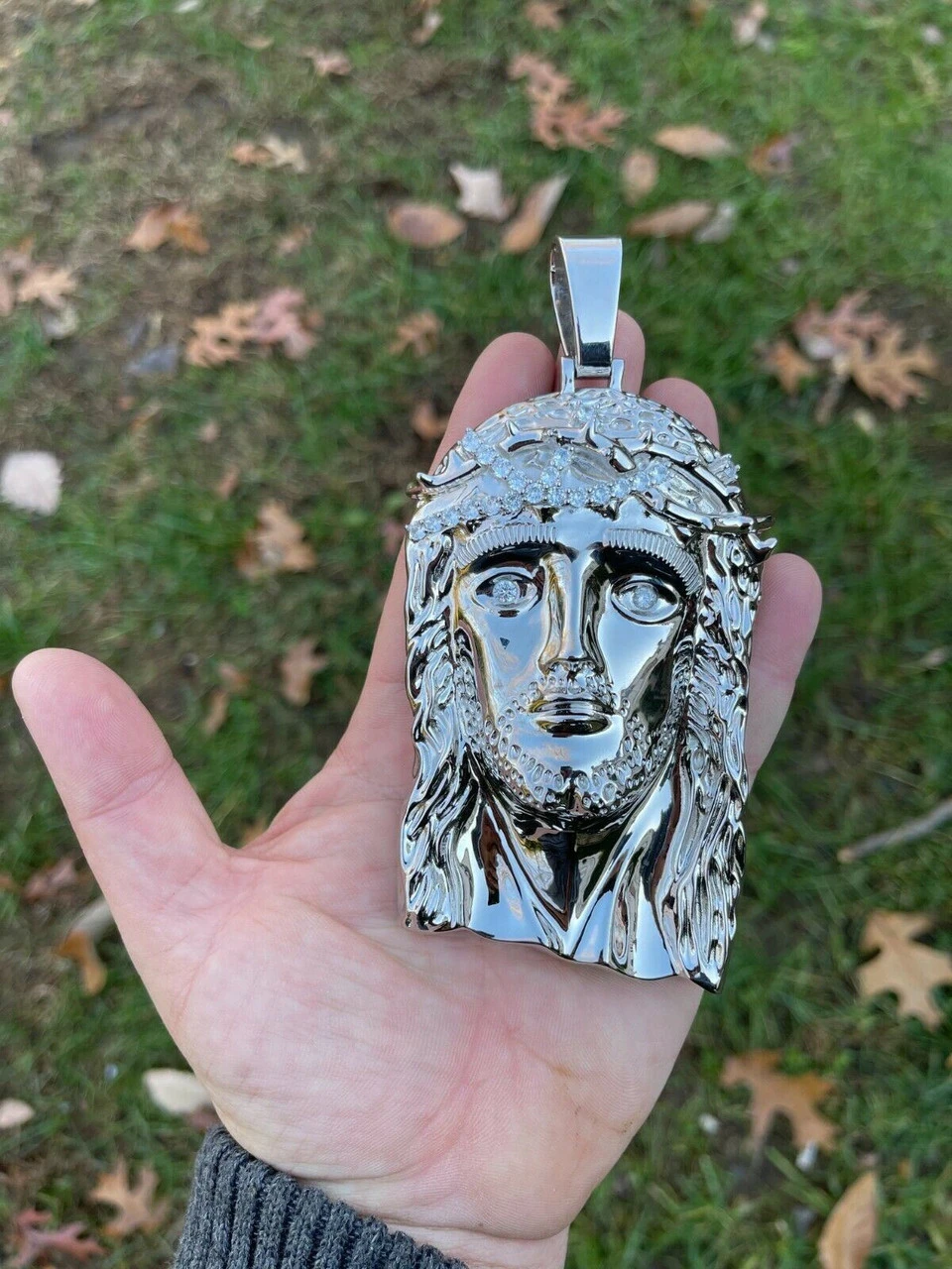 HUGE 6" 310 Gram Real 925 Silver Hip Hop Mens Jesus Piece Pendant Necklace Iced 4 HUGE 6" 310 Gram Real 925 Silver Hip Hop Mens Jesus Piece Pendant Necklace Iced - Image 2