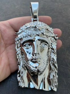 HUGE 6" 310 Gram Real 925 Silver Hip Hop Mens Jesus Piece Pendant Necklace Iced