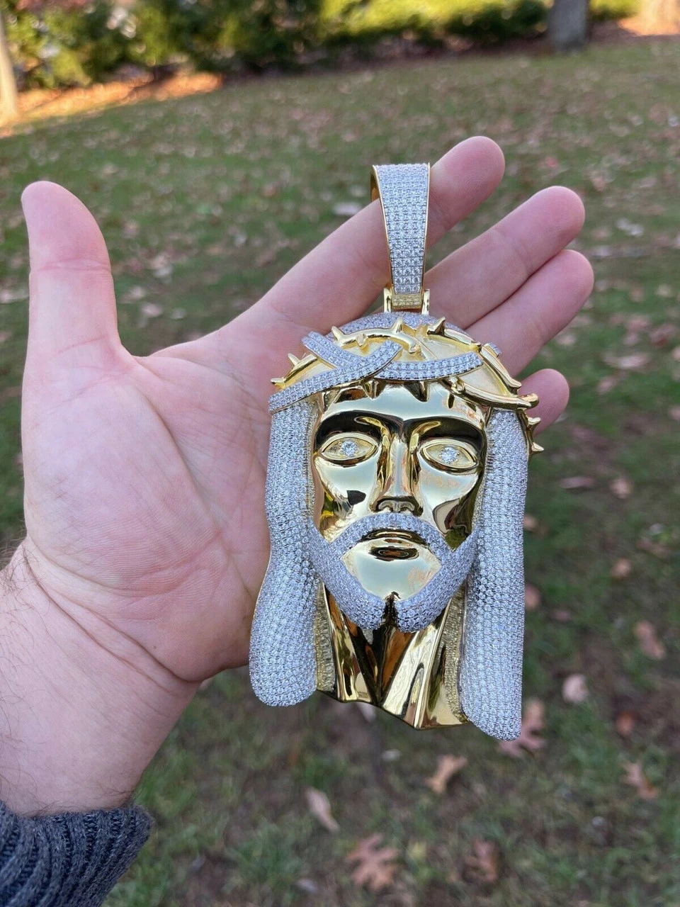 HUGE 6" 450 Gram 14k Gold Real 925 Silver Mens Iced Jesus Piece Pendant Necklace 13 HUGE 6" 450 Gram 14k Gold Real 925 Silver Mens Iced Jesus Piece Pendant Necklace - Image 11