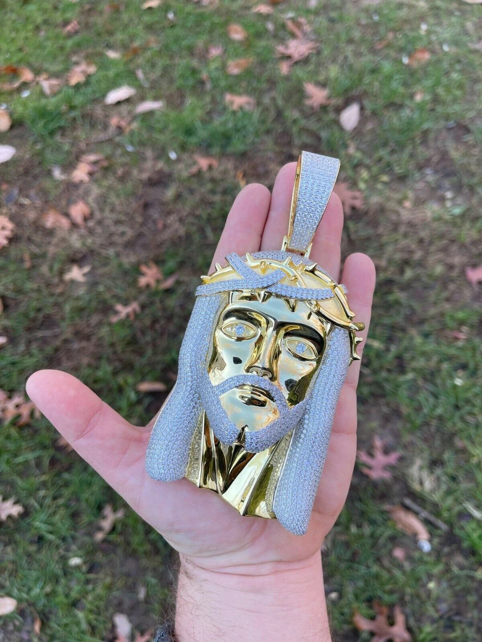 HUGE 6" 450 Gram 14k Gold Real 925 Silver Mens Iced Jesus Piece Pendant Necklace 4 HUGE 6" 450 Gram 14k Gold Real 925 Silver Mens Iced Jesus Piece Pendant Necklace - Image 2