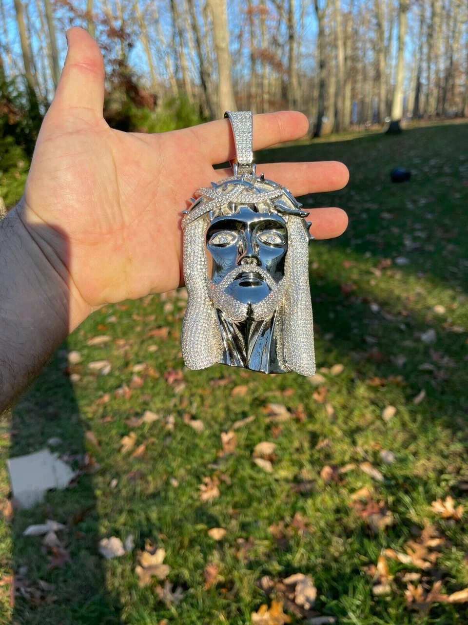 HUGE 6" 450 Gram Real 925 Sterling Silver Mens Iced Jesus Piece Pendant Necklace 9 HUGE 6" 450 Gram Real 925 Sterling Silver Mens Iced Jesus Piece Pendant Necklace - Image 7