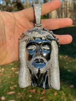 HUGE 6" 450 Gram Real 925 Sterling Silver Mens Iced Jesus Piece Pendant Necklace