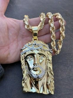 HUGE 6" Iced MOISSANITE 14k Gold & 925 Silver Mens Jesus Piece Pendant Necklace 24 HUGE 6" Iced MOISSANITE 14k Gold & 925 Silver Mens Jesus Piece Pendant Necklace -Harlem Bling Shop italiano silver inc huge 6 iced moissanite 14k gold and 925 silver mens jesus piece pendant necklace 46778.1664359344