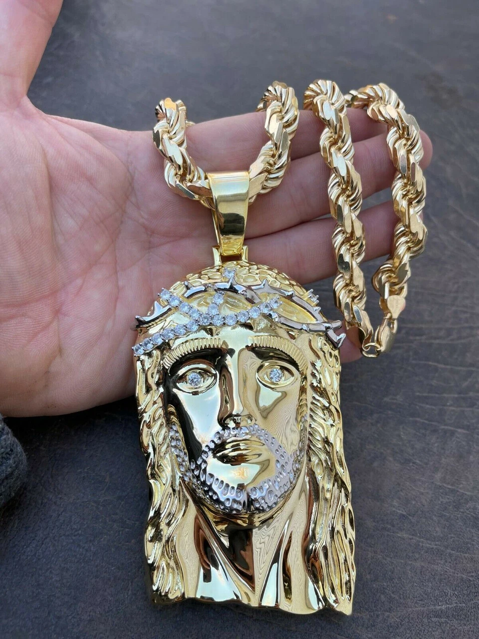 HUGE 6" Iced MOISSANITE 14k Gold & 925 Silver Mens Jesus Piece Pendant Necklace 13 HUGE 6" Iced MOISSANITE 14k Gold & 925 Silver Mens Jesus Piece Pendant Necklace - Image 11
