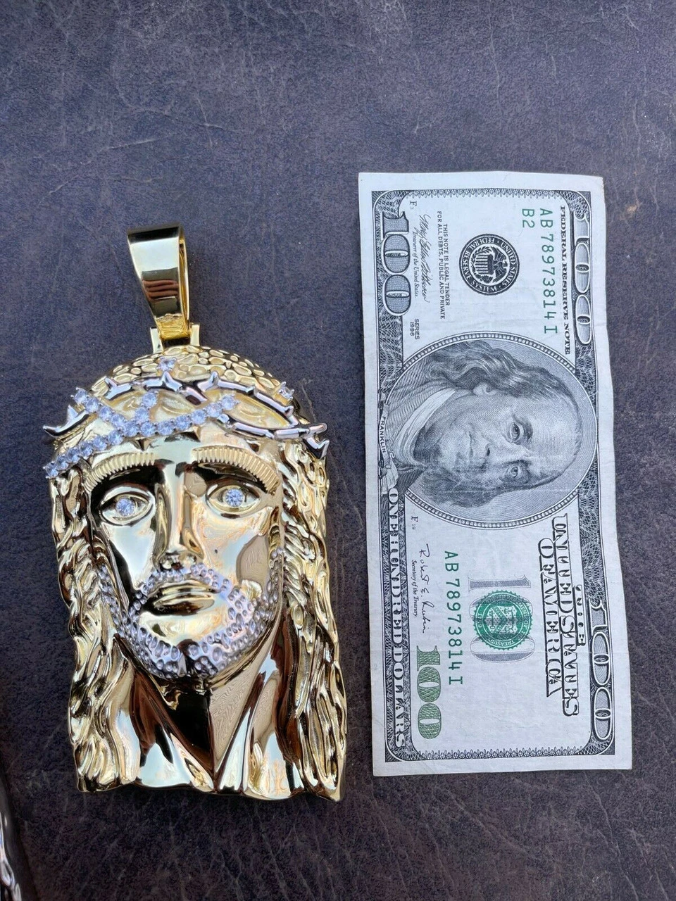 HUGE 6" Iced MOISSANITE 14k Gold & 925 Silver Mens Jesus Piece Pendant Necklace 4 HUGE 6" Iced MOISSANITE 14k Gold & 925 Silver Mens Jesus Piece Pendant Necklace - Image 2