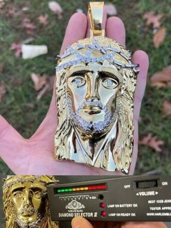 HUGE 6" Iced MOISSANITE 14k Gold & 925 Silver Mens Jesus Piece Pendant Necklace