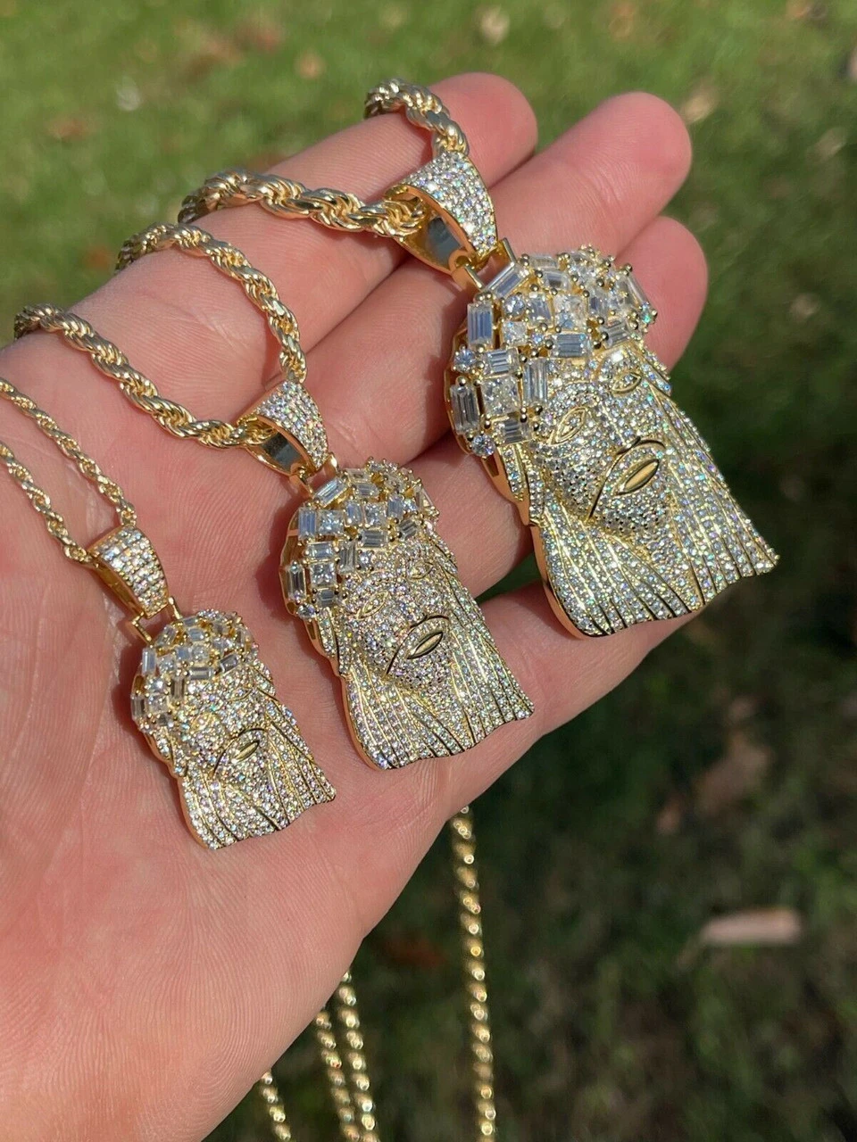 Iced Baguette MOISSANITE Gold Jesus Piece Pendant Pass Diamond Test Out Hip Hop 4 Iced Baguette MOISSANITE Gold Jesus Piece Pendant Pass Diamond Test Out Hip Hop - Image 2