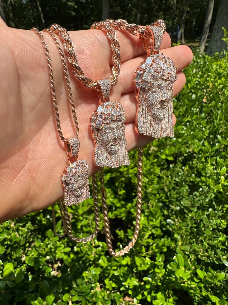 Iced Baguette MOISSANITE Rose Gold Plated Jesus Piece Pendant Pass Test Hip Hop 16 Iced Baguette MOISSANITE Rose Gold Plated Jesus Piece Pendant Pass Test Hip Hop - Image 14