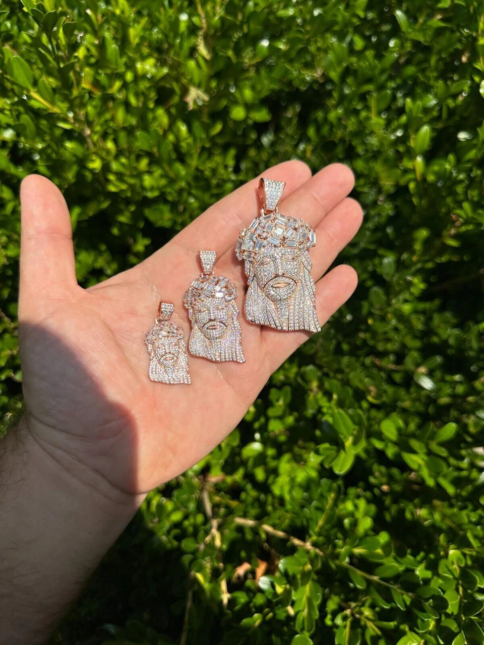 Iced Baguette MOISSANITE Rose Gold Plated Jesus Piece Pendant Pass Test Hip Hop 14 Iced Baguette MOISSANITE Rose Gold Plated Jesus Piece Pendant Pass Test Hip Hop - Image 12