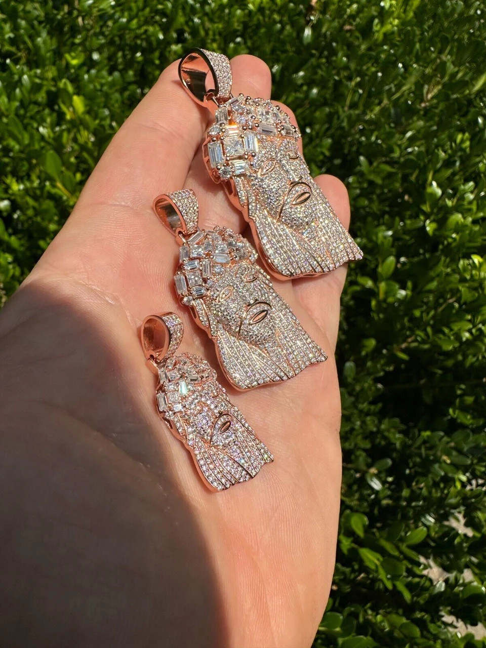 Iced Baguette MOISSANITE Rose Gold Plated Jesus Piece Pendant Pass Test Hip Hop 5 Iced Baguette MOISSANITE Rose Gold Plated Jesus Piece Pendant Pass Test Hip Hop - Image 3