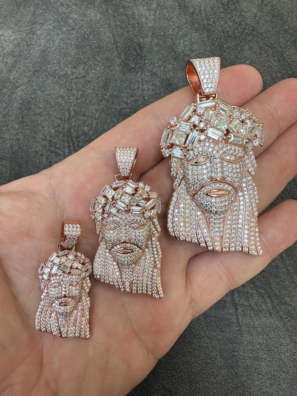 Iced Baguette MOISSANITE Rose Gold Plated Jesus Piece Pendant Pass Test Hip Hop 13 Iced Baguette MOISSANITE Rose Gold Plated Jesus Piece Pendant Pass Test Hip Hop - Image 11