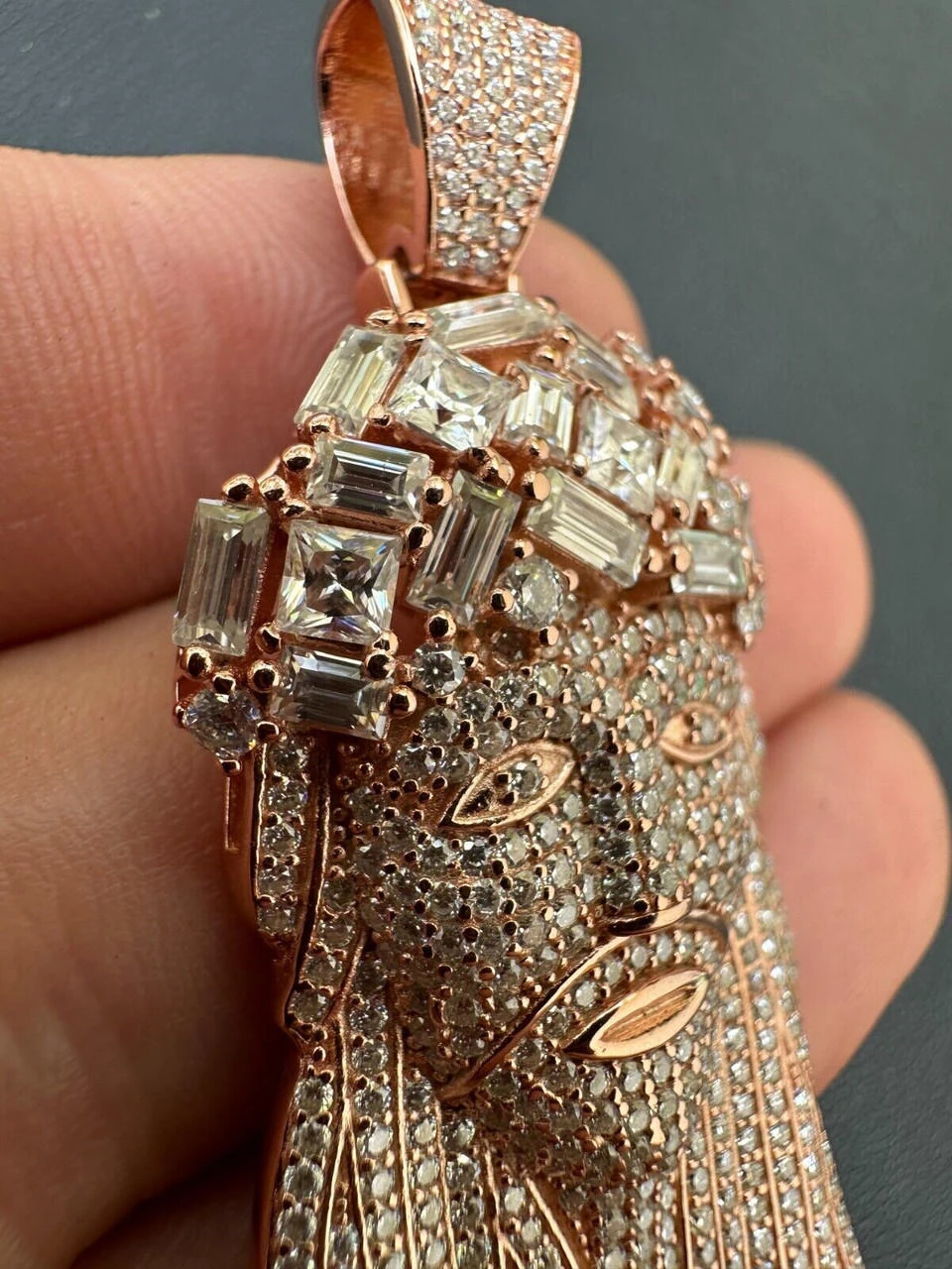 Iced Baguette MOISSANITE Rose Gold Plated Jesus Piece Pendant Pass Test Hip Hop 19 Iced Baguette MOISSANITE Rose Gold Plated Jesus Piece Pendant Pass Test Hip Hop - Image 17