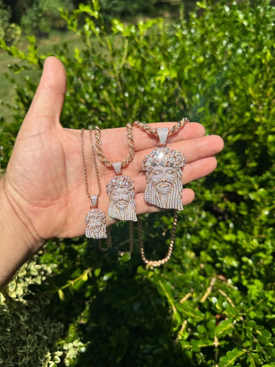 Iced Baguette MOISSANITE Rose Gold Plated Jesus Piece Pendant Pass Test Hip Hop 17 Iced Baguette MOISSANITE Rose Gold Plated Jesus Piece Pendant Pass Test Hip Hop - Image 15