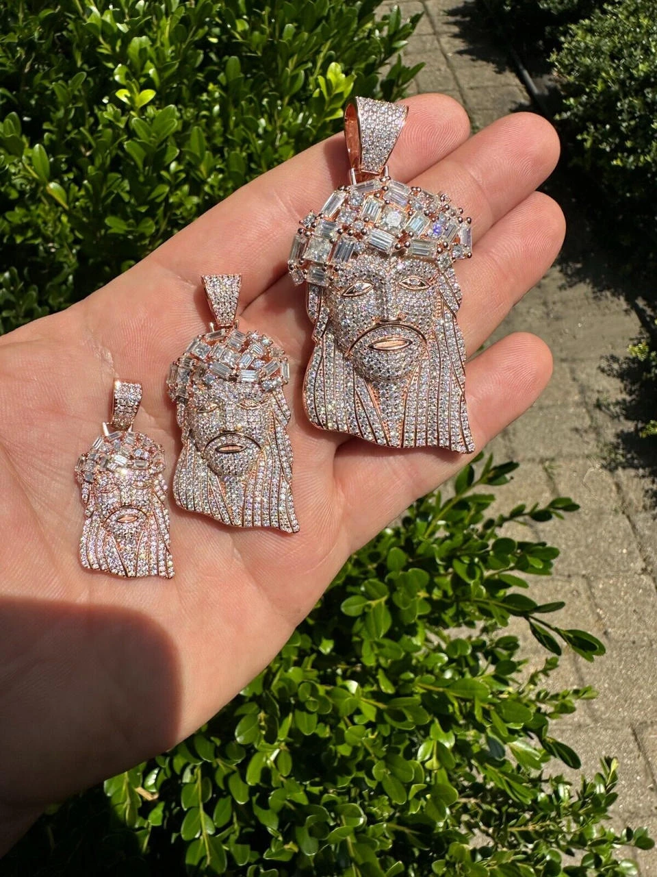 Iced Baguette MOISSANITE Rose Gold Plated Jesus Piece Pendant Pass Test Hip Hop 21 Iced Baguette MOISSANITE Rose Gold Plated Jesus Piece Pendant Pass Test Hip Hop - Image 19