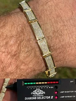 Iced MOISSANITE Men Hip Hop Custom Bracelet Real 14k Gold Vermeil Diamond Test ✅