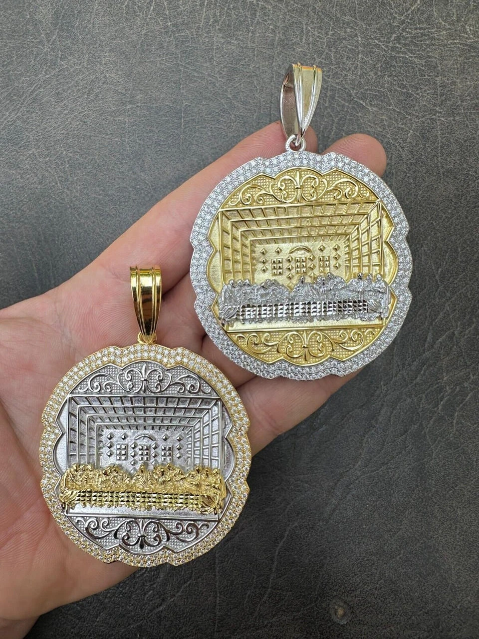 Large MOISSANITE 925 Silver Iced Jesus Last Supper Pendant Necklace Medallion 6 Large MOISSANITE 925 Silver Iced Jesus Last Supper Pendant Necklace Medallion - Image 4