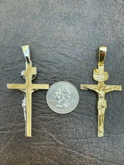 LARGE Real 925 Sterling Silver Plain Gold Cross Jesus Crucifix Pendant Necklace 22 LARGE Real 925 Sterling Silver Plain Gold Cross Jesus Crucifix Pendant Necklace -Harlem Bling Shop italiano silver inc large real 925 sterling silver plain gold cross jesus crucifix pendant necklace 63889.1664373934