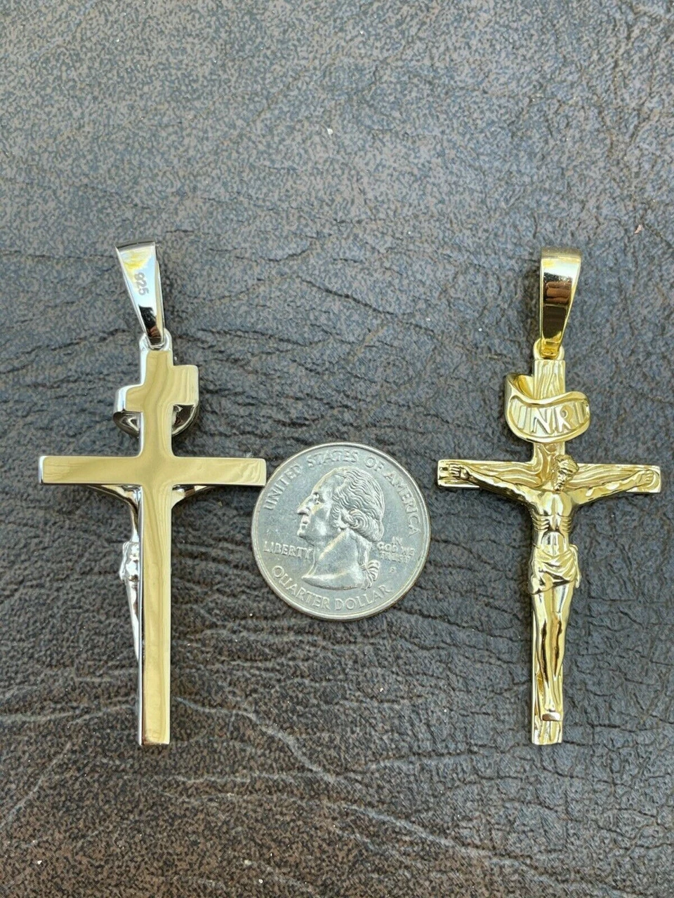 LARGE Real 925 Sterling Silver Plain Gold Cross Jesus Crucifix Pendant Necklace 11 LARGE Real 925 Sterling Silver Plain Gold Cross Jesus Crucifix Pendant Necklace - Image 9
