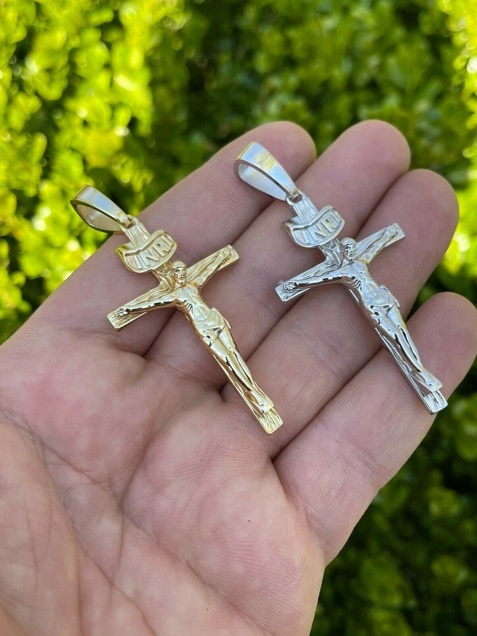LARGE Real 925 Sterling Silver Plain Gold Cross Jesus Crucifix Pendant Necklace 4 LARGE Real 925 Sterling Silver Plain Gold Cross Jesus Crucifix Pendant Necklace - Image 2