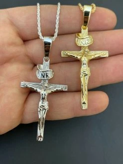 LARGE Real 925 Sterling Silver Plain Gold Cross Jesus Crucifix Pendant Necklace 24 LARGE Real 925 Sterling Silver Plain Gold Cross Jesus Crucifix Pendant Necklace -Harlem Bling Shop italiano silver inc large real 925 sterling silver plain gold cross jesus crucifix pendant necklace 69769.1664388396