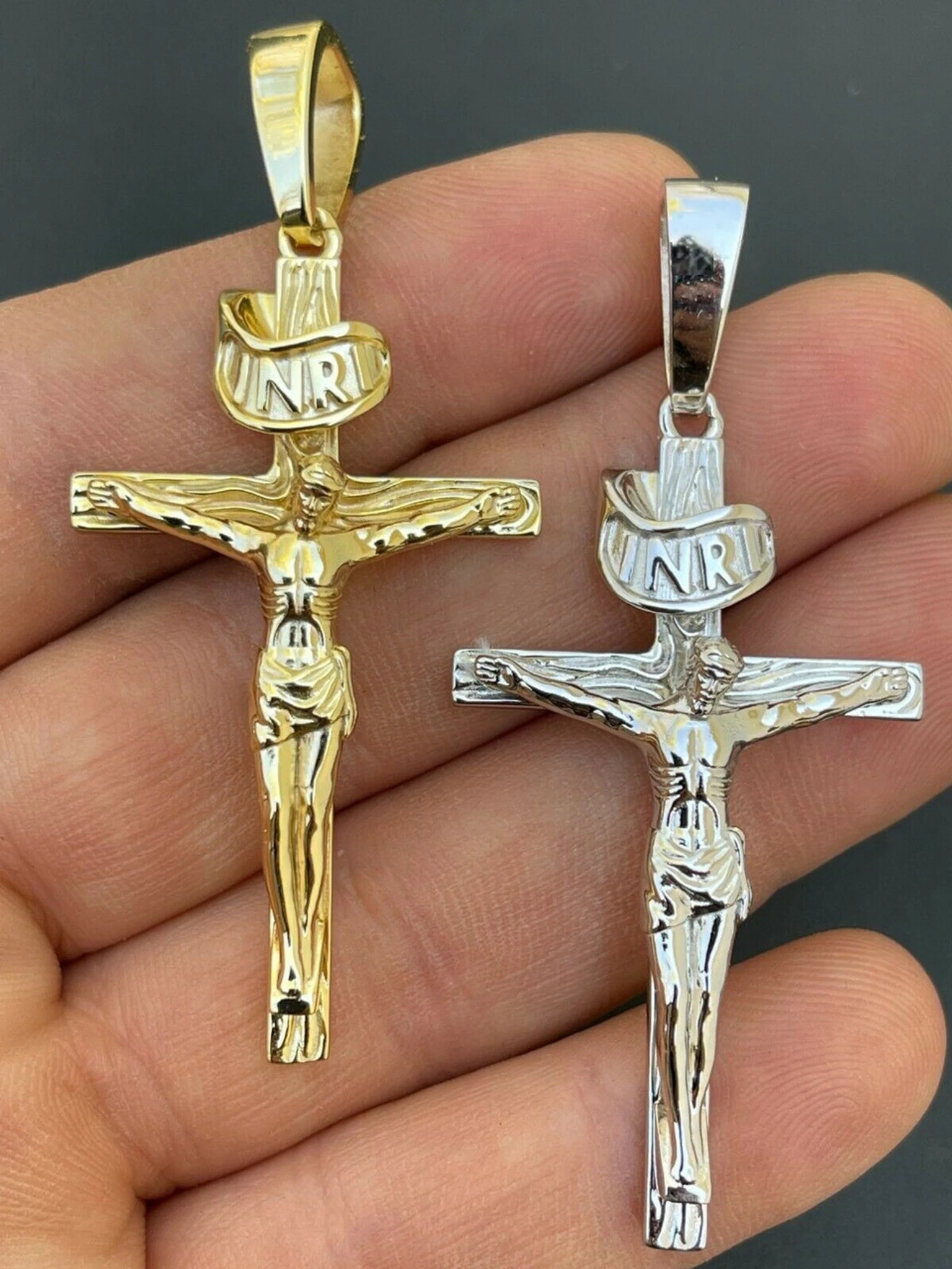 LARGE Real 925 Sterling Silver Plain Gold Cross Jesus Crucifix Pendant Necklace 3 LARGE Real 925 Sterling Silver Plain Gold Cross Jesus Crucifix Pendant Necklace