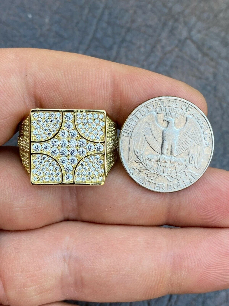 Large Real Solid 925 Sterling Silver 14k Gold Mens Diamond Ring Hip Hop Iced 14 Large Real Solid 925 Sterling Silver 14k Gold Mens Diamond Ring Hip Hop Iced - Image 12