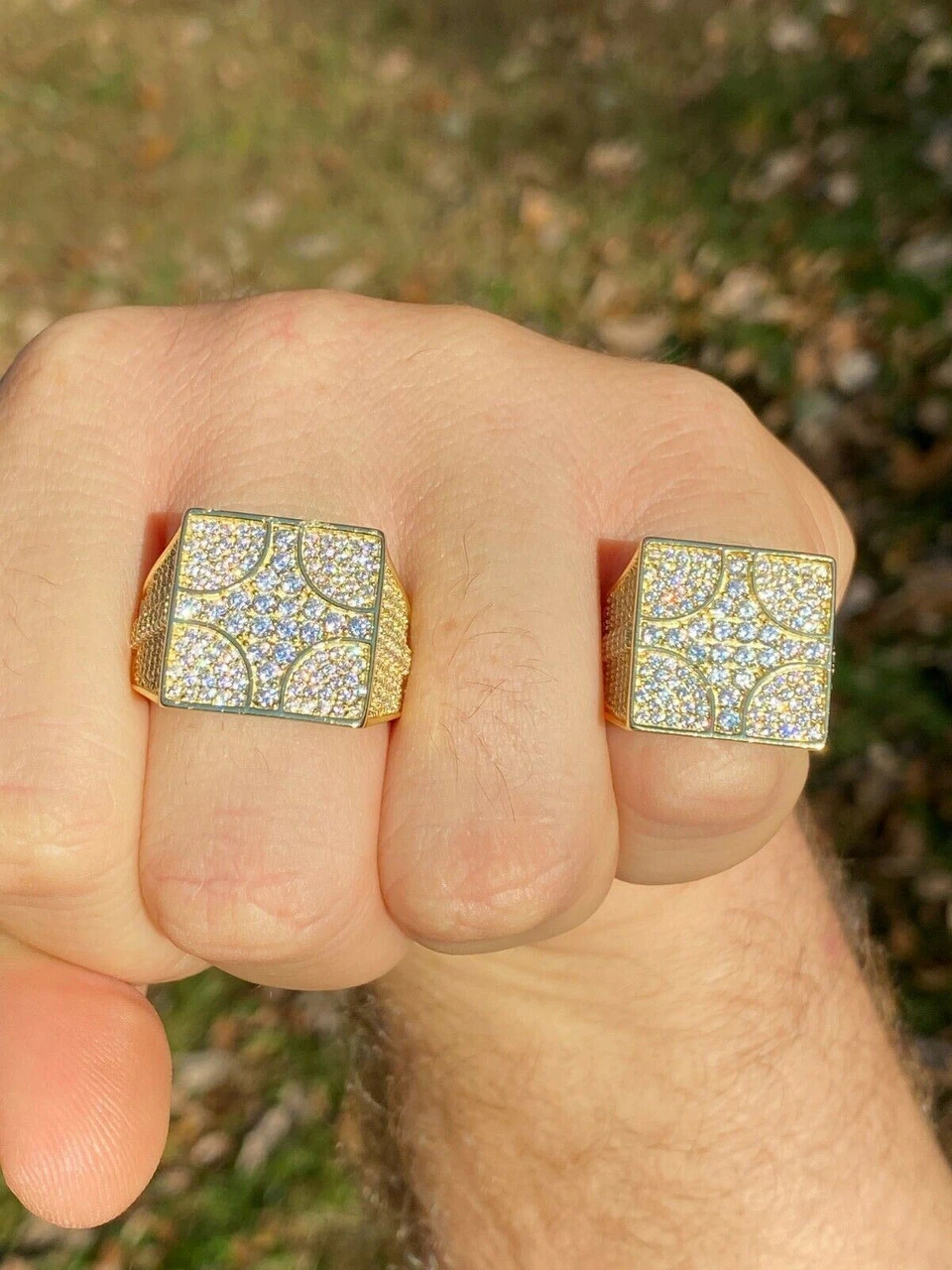 Large Real Solid 925 Sterling Silver 14k Gold Mens Diamond Ring Hip Hop Iced 4 Large Real Solid 925 Sterling Silver 14k Gold Mens Diamond Ring Hip Hop Iced - Image 2