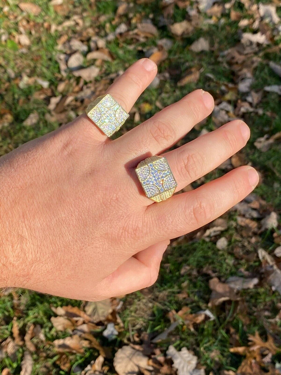 Large Real Solid 925 Sterling Silver 14k Gold Mens Diamond Ring Hip Hop Iced 7 Large Real Solid 925 Sterling Silver 14k Gold Mens Diamond Ring Hip Hop Iced - Image 5